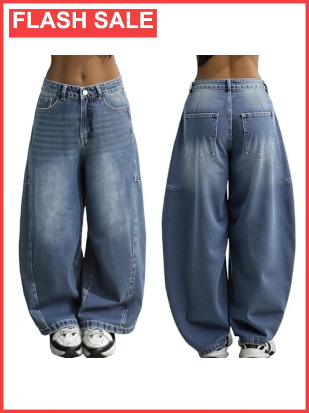 Women Hip Hop 90s Vintage Baggy Wide Leg Mid Rise Barrel Jeans Denim Pants